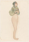 Female nude, standing, green wrap around shoulders and head (1902)