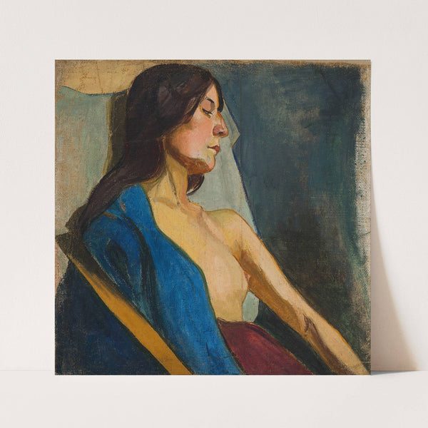 Female Semi-Nude in a Blue Scarf (1902) by Władysław Ślewiński