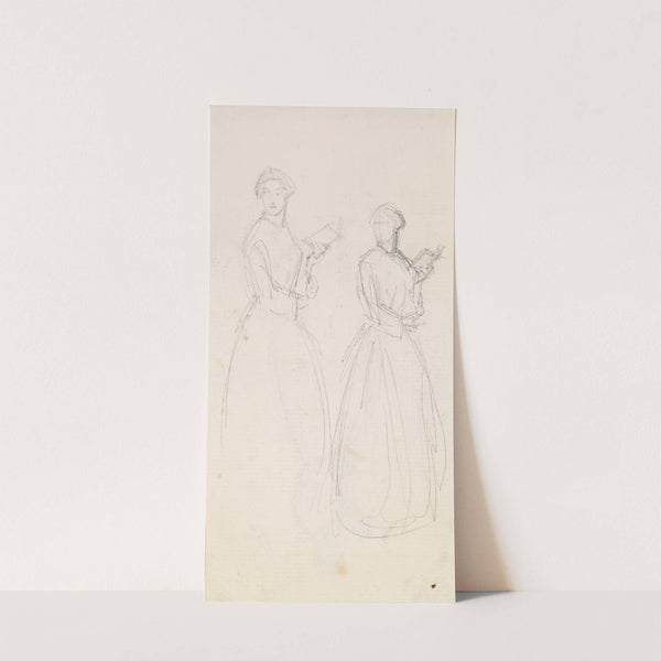 Female - Two Sketches of a Young Woman holding a Book by Sir John Everett Millais