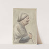 Femme âgée, portant une coiffe blanche, tenant une canne dans la main droite, vue de profil à droite by Nicolas Lagneau