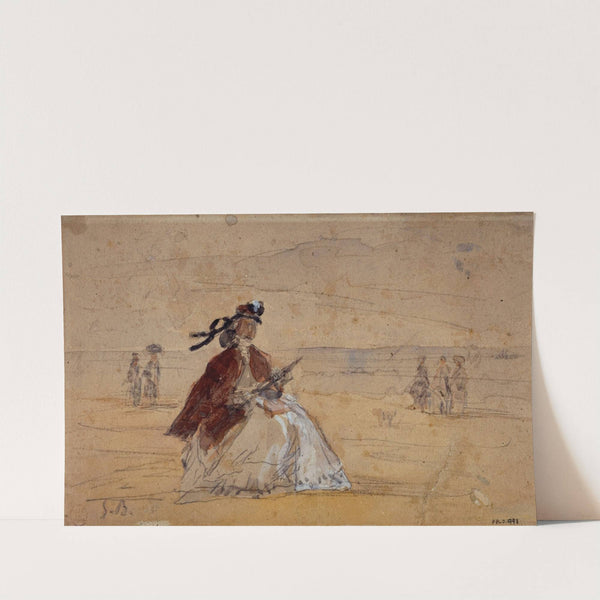 Femme assise au bord de la mer (19th century) by Eugène Boudin