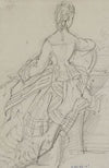 Femme assise de dos avec robe à tournure (1871)