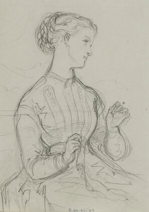 Femme assise occupée à un travail de couture (1857-1867)