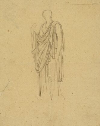 Femme drapée debout de trois-quart à gauche