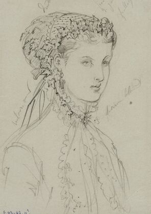 Femme, en buste de trois-quarts, avec coiffe de dentelle (1867)
