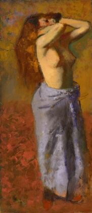 Femme en peignoir bleu le torse découvert (circa 1887-1890)