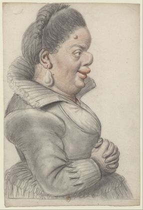 Femme naine, de profil à droite