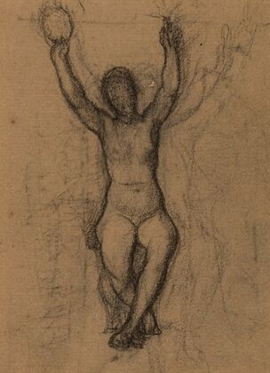 Femme nue assise de face, les deux bras levés (1892-1894)