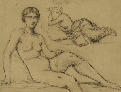 Femme nue assise et femme demie-nue couchée