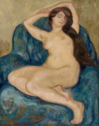 Femme nue au fauteuil bleu — size preview