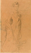 Femme vue de trois-quart entourée d’un drapé