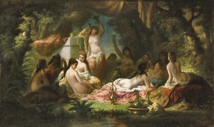 Femmes nues dans un jardin ombragé