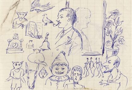 Feuille d’études avec nombreuses caricatures