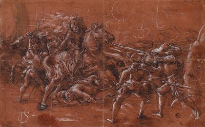 Fight between horsemen and infantry