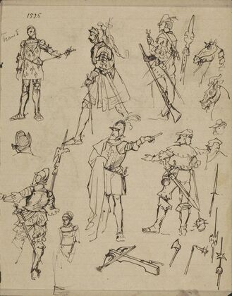 Figuren in kostuums uit 1525, waaronder koning Frans I van Frankrijk