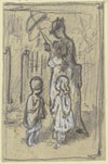 Figurenskizze; Dame und zwei Kinder