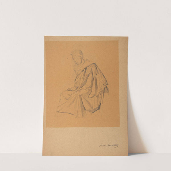 Figurenstudie eines nach links Sitzenden, mit einem Tuch bekleideten Mannes by Franz Jaschke