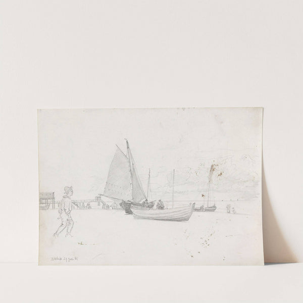 Figurer og båter på stranden, Ahlbeck by Hans Gude