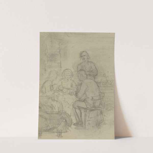 Figurer rundt kvinne med spebarn by Adolph Tidemand