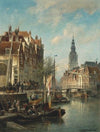 Figures and ships on an Amsterdam canal with the Zuiderkerk in the background