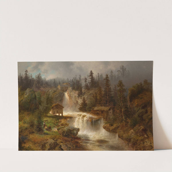 Figures Before a Mill in a Mountainous River Landscape (At the Mill Falls) by Hermann Ottomar Herzog