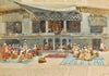 Figures before a mosque