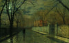 Figures In A Moonlit Lane After Rain