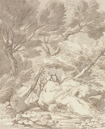 Figures on a Rocky River Bank at Canonteign, Devon