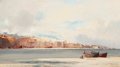 Figures on the shore before Rabat, Morocco