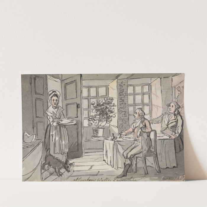 Figures Seated at a Table Being Served Food, Crockem Wells, Devonshire by John Nixon