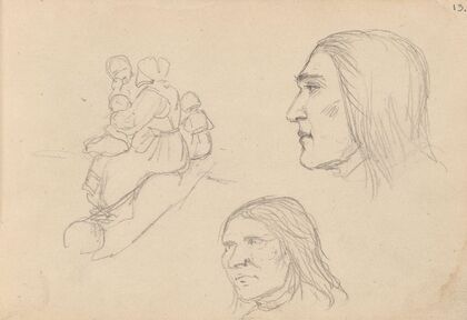 Figurgruppe; to studier av mannshode (1852)