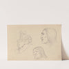 Figurgruppe; to studier av mannshode (1852) by Adolph Tidemand