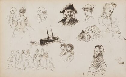 Figuurstudies en een zeilschip