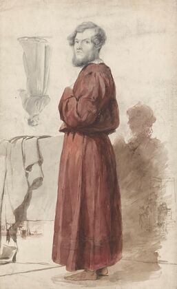 Figuurstudies met een staande man in rode kamerjas