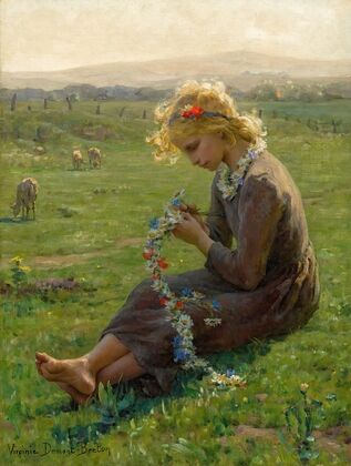 Fillette à la guirlande de fleurs des champs