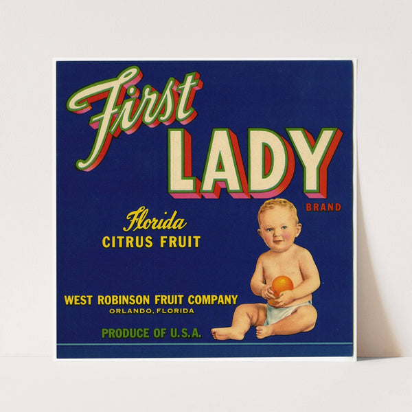 First Lady Brand Florida Citrus Fruit Label (1930-1950)