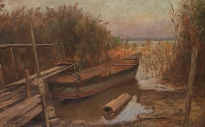 Fischerboot im Schilf (Ca. 1910)