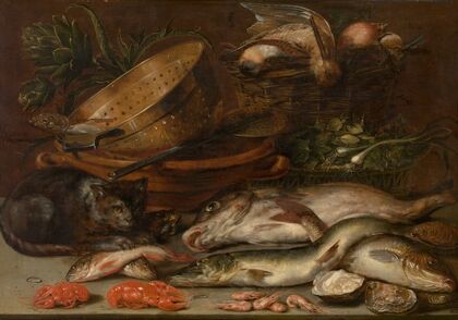 Fish, Crustacea, Poultry, Vegetables and a Cat
