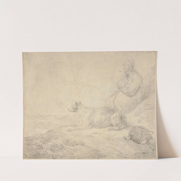 Fisherman and Dog Sitting by the Coast by George Morland
