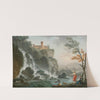 Fishing At The Edge Of A River With A Waterfall, Below A Castle by Charles-François Grenier De Lacroix