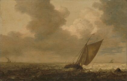 Fishing boat with the wind in the sails