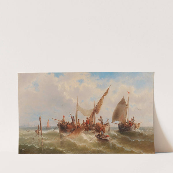 Fishing Boats Against A Venetian Silhouette by Albert Rieger