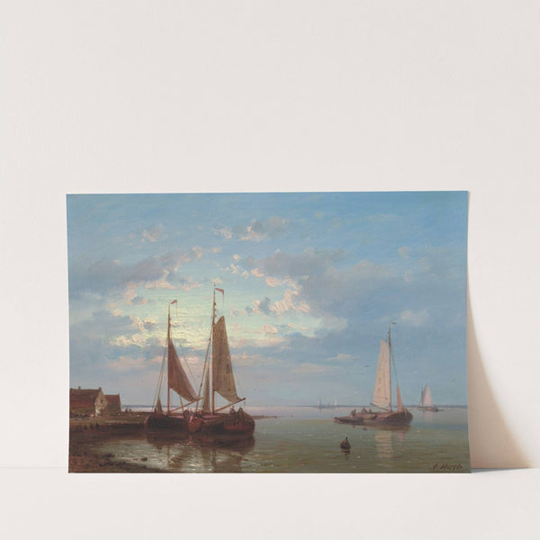 Fishing boats moored in a calm harbour by Abraham Hulk