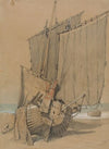 Fishing Boats on the Beach with Sails Drying