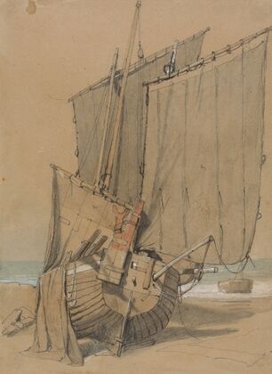 Fishing Boats on the Beach with Sails Drying