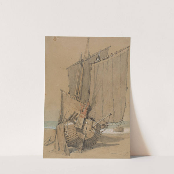 Fishing Boats on the Beach with Sails Drying by Samuel Prout