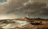 Fiskere ved deres både på stranden, nær Skagen fyr