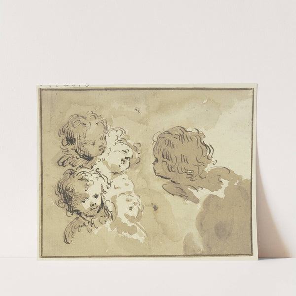 Five angel heads in clouds by Jacob de Wit