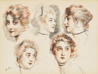 Five head studies of a young lady