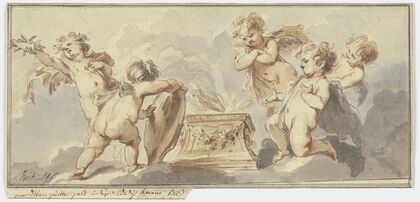 Five putti at a sacrificial altar